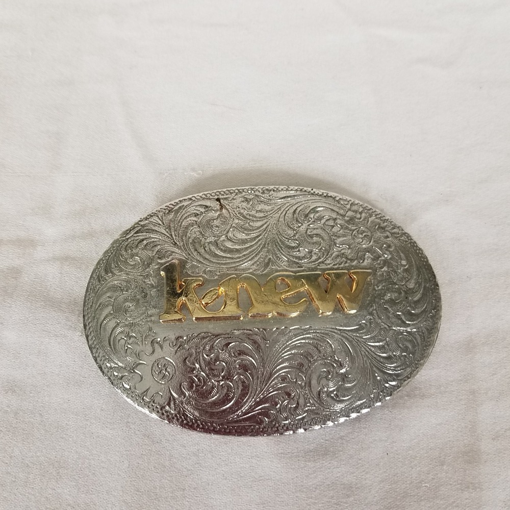Belt Buckle Silver Gold Excellent Western Floral Knew Oval engraved peg back‎